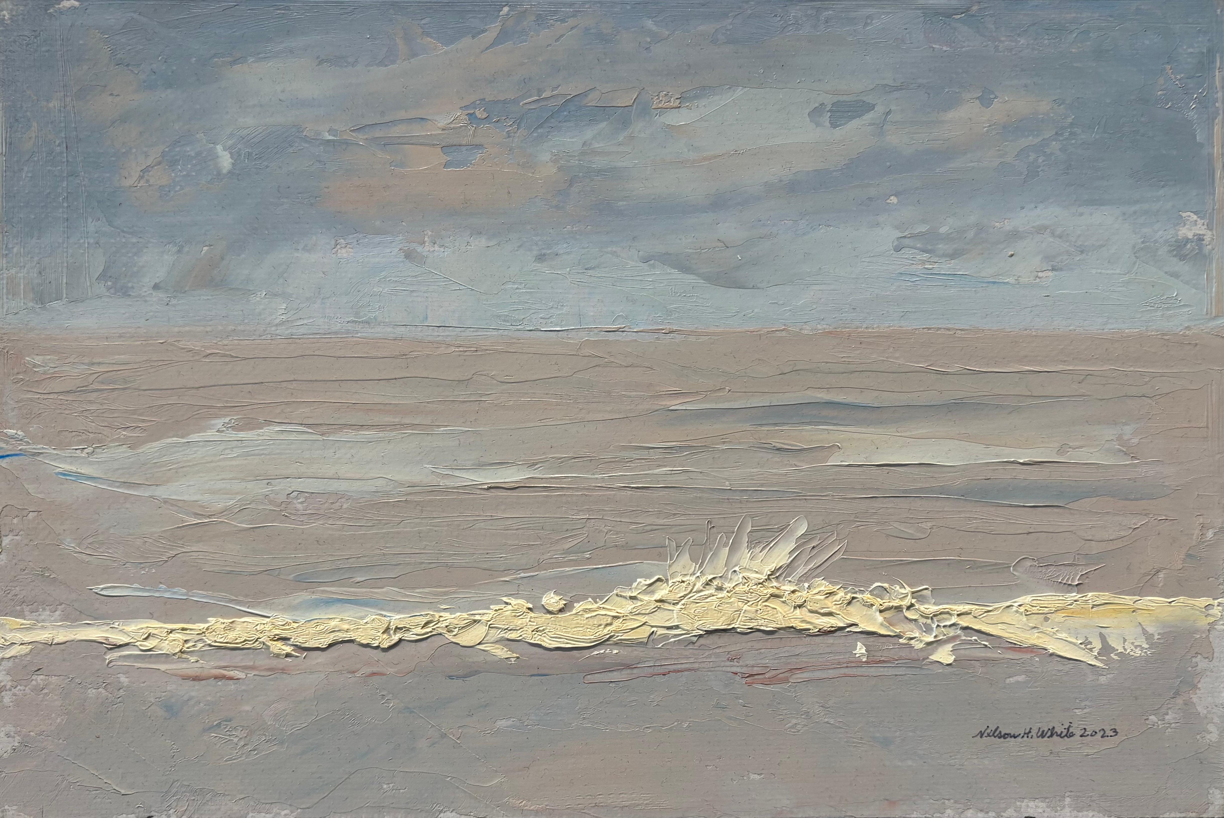 Nelson White Abstract Painting - "Floating Sea, Sky, and Wave 2023" Impressionist Landscape, Oil Painting, framed