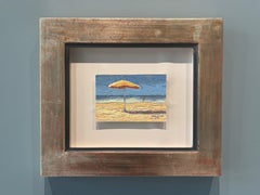 "Marine 2022" Oil Painting, impressionist, summer seascape yellow beach umbrella