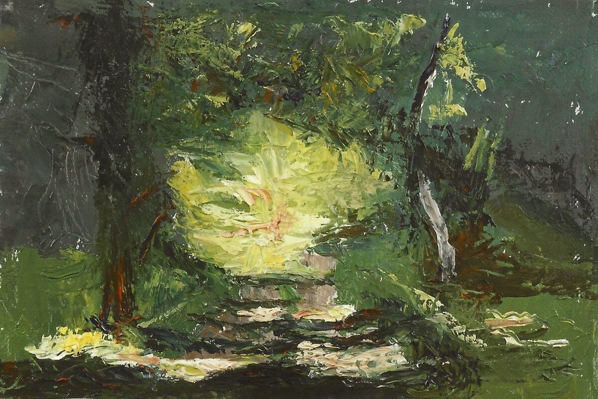 "La strada, Shelter Island N.Y. 06.05.2024" pittura ad olio, plein air impressionista