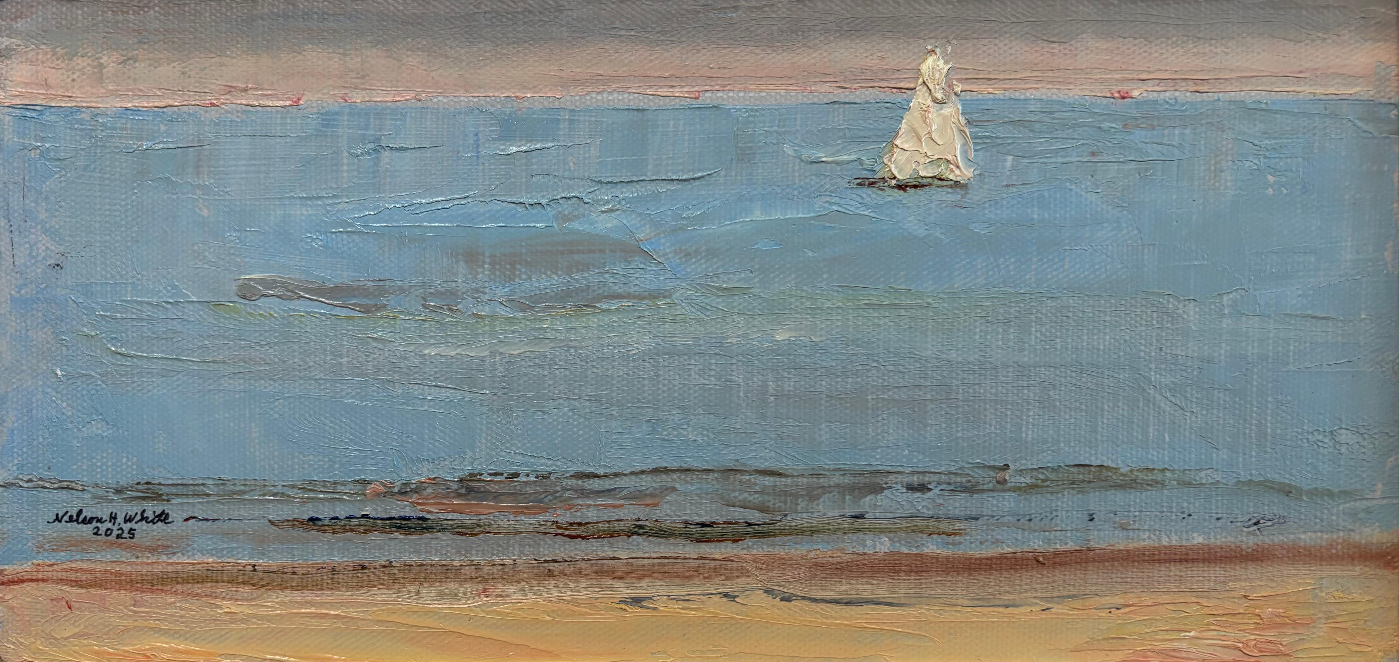 "The Sea 3.2025" Impressionist Seascape, Oil Painting, Signed, 11.36 x 17.36 in