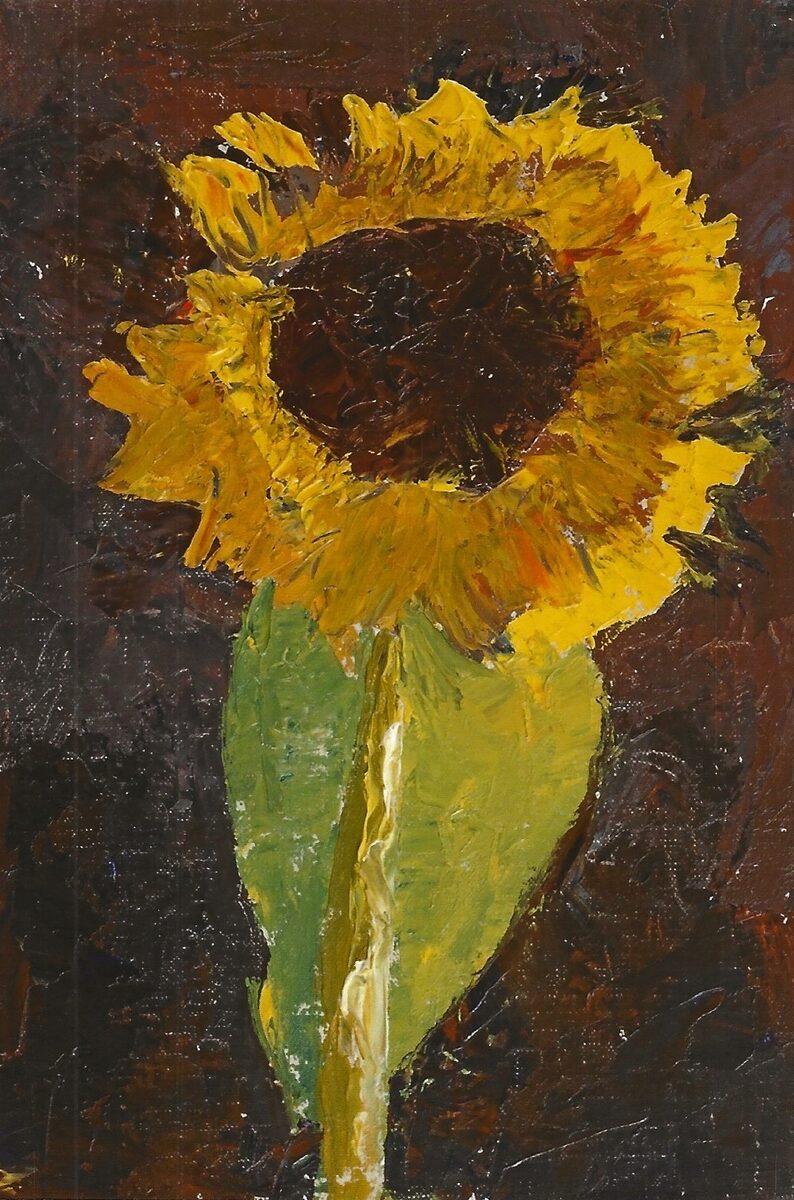 Still-Life Painting di Nelson White - "Il fiore del sole 06.29.2024" Natura morta plein air di un fiore giallo