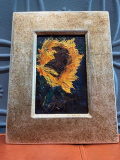 "The Sunflower 06.23.2024" Oil painting of yellow flower, small scale, versatile