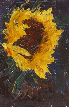 "Il girasole 06.23.2024" Pittura a olio di un fiore giallo, scala ridotta, versatile