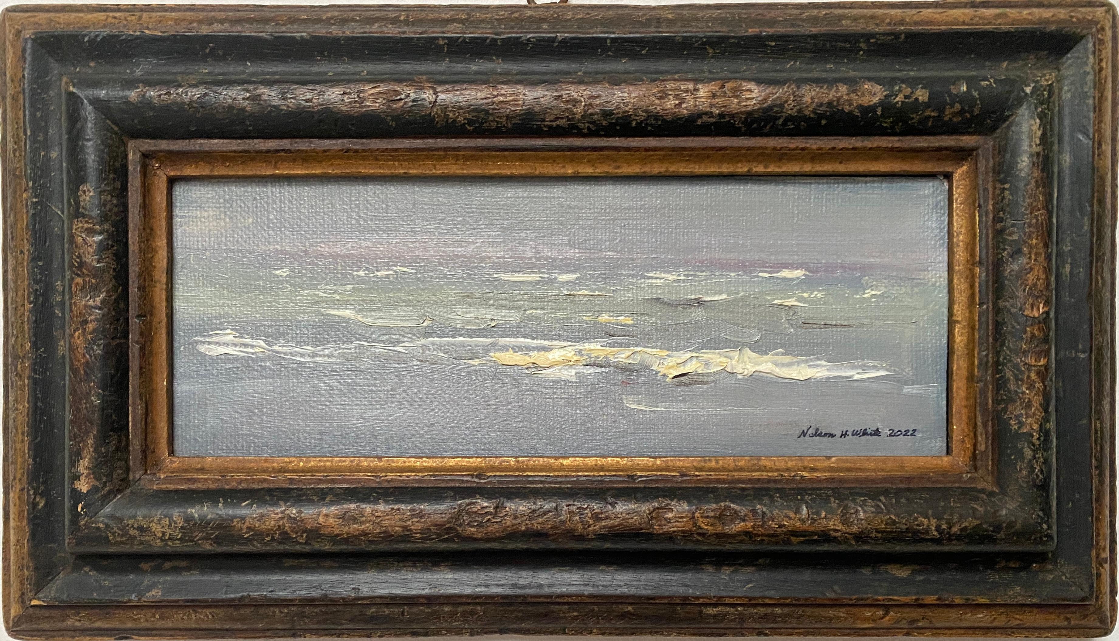 "The Waves 09.27.22" contemporary american impressionist seascape w custom frame - Art by Nelson White