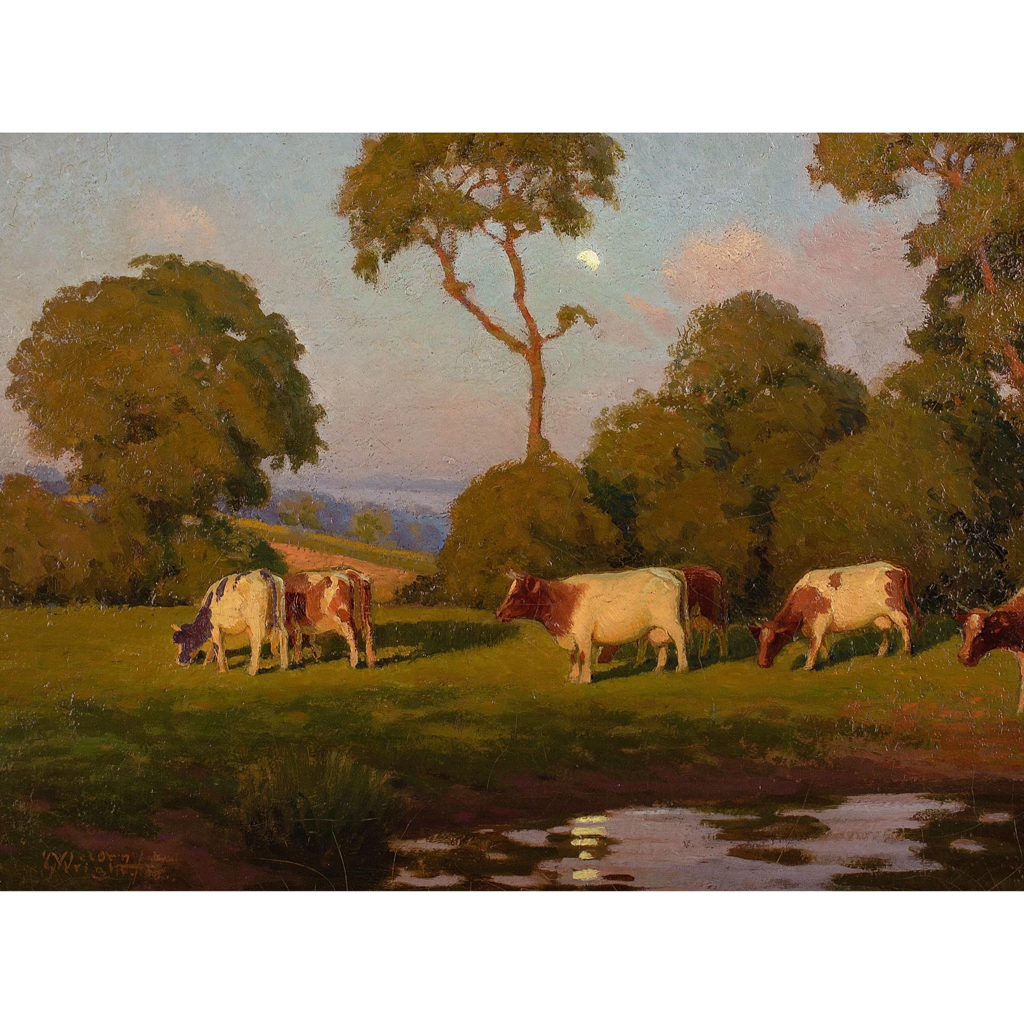 Nelson Wright, Pastoral Scene With Shimmering Pond, Oil Painting 1