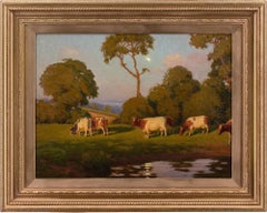 Nelson Wright, Pastoral Scene With Shimmering Pond, Oil Painting