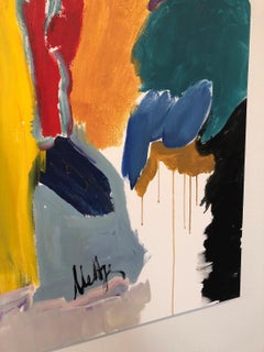 Salpicadura amarilla con gris y rojo----"No sé por qué" 48 X 48