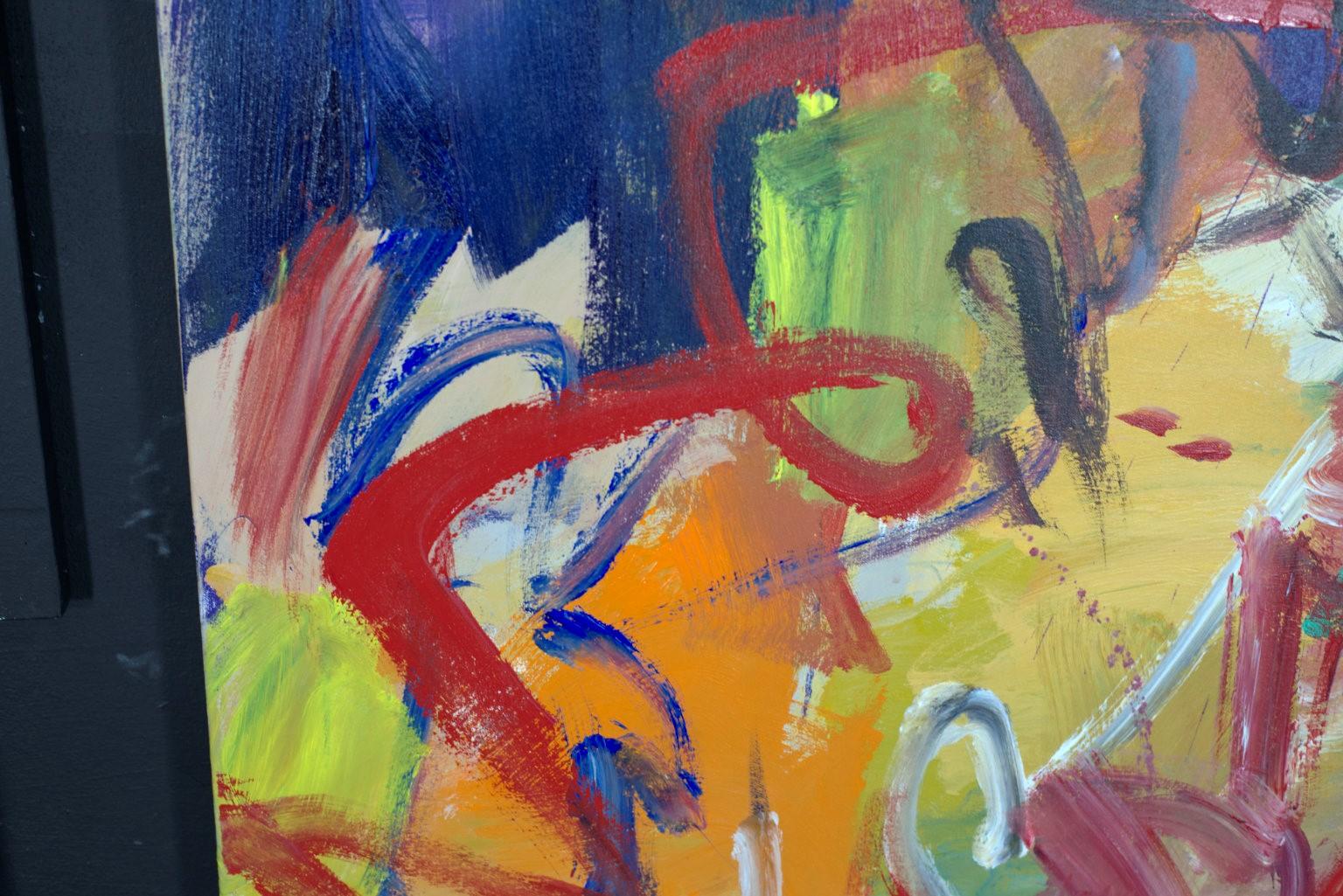 Desde Cuándo - Oro Morado Rojo Trazos de Energía 60 X 72 - Painting de Neltje