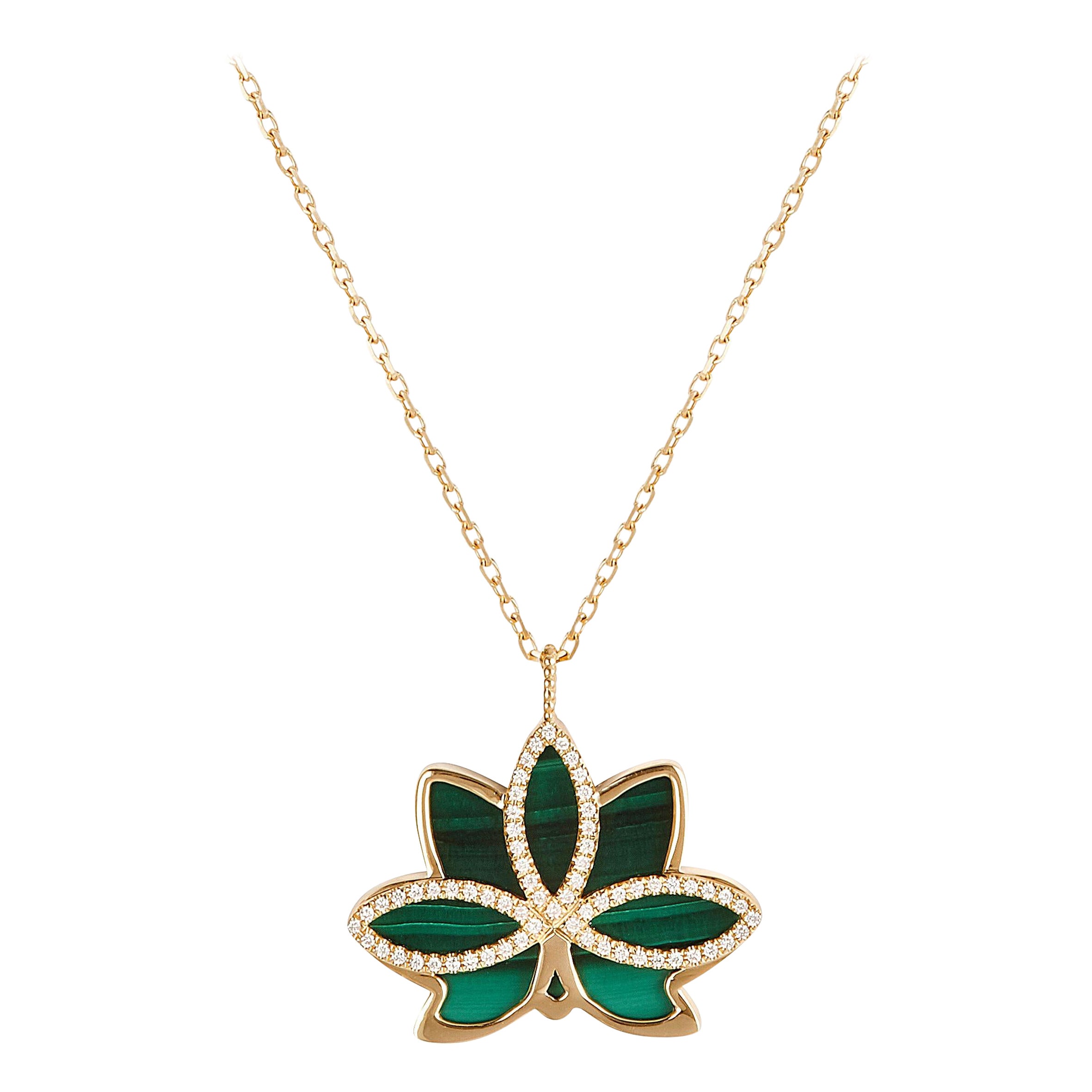 Collana di malachite Nelumbo "LONG in vendita