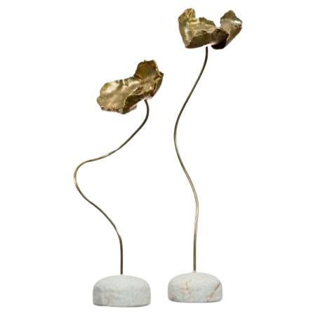 NELUMBO - Sculpture lotus ; finition or fleuri ; sculpture florale ; décor floral ;