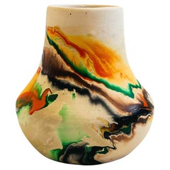 Nemadji Pottery Vase - Orange and Green Swirls