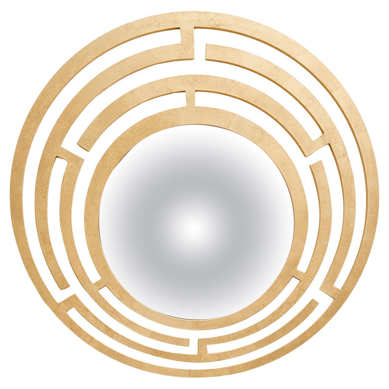 Miroir mural convexe Nemesi avec cadre en feuille d'or brut par Matlight Milano en vente