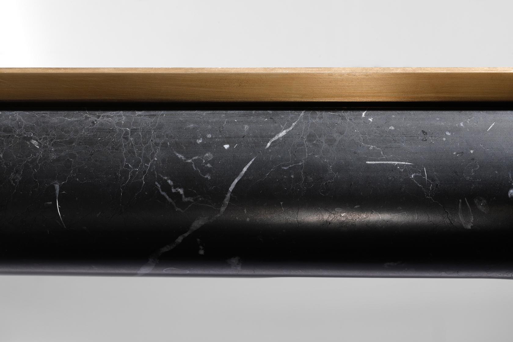 Italian Nemesi, Led Linear Pendant Lamp in Marble and Brass with Enamelled Copper Details For Sale