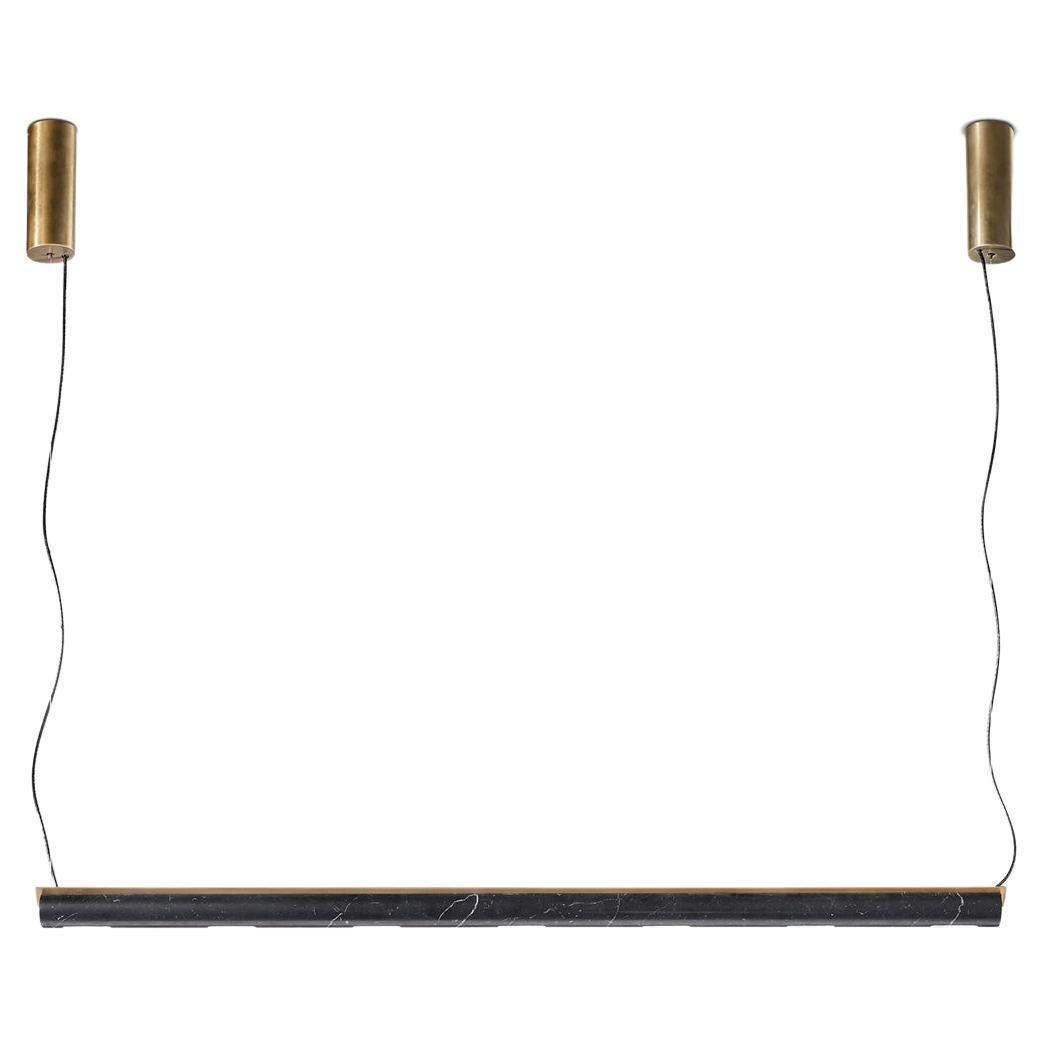 Nemesi, Led Linear Pendant Lamp in Marble and Brass with Enamelled Copper Details
