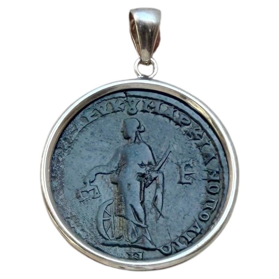 NEMESIS Genuine Ancient Roman bronze coin 3rd Century AD silver pendant