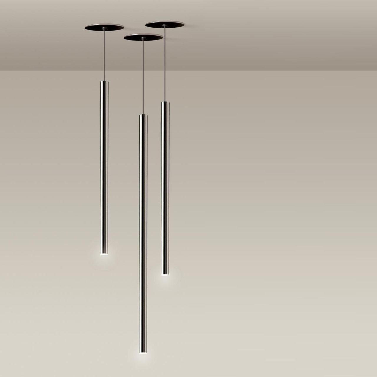 Italian Nemo Canna Nuda Pendant Light in Metal Chrome 75cm LED 3000K For Sale