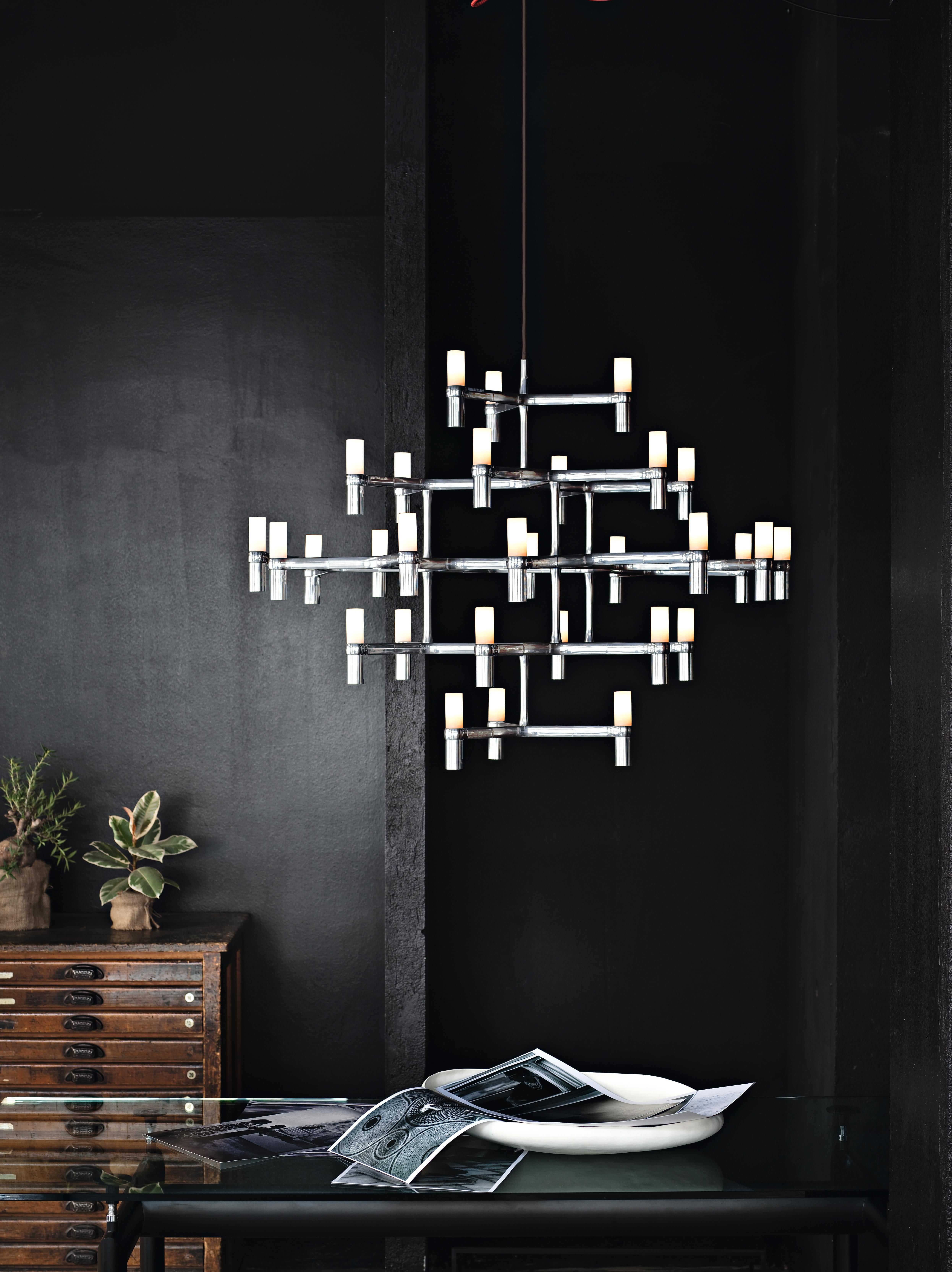 Nemo Crown Major Pendant Light in Aluminum & Glass Black Painted In New Condition For Sale In Brooklyn, NY