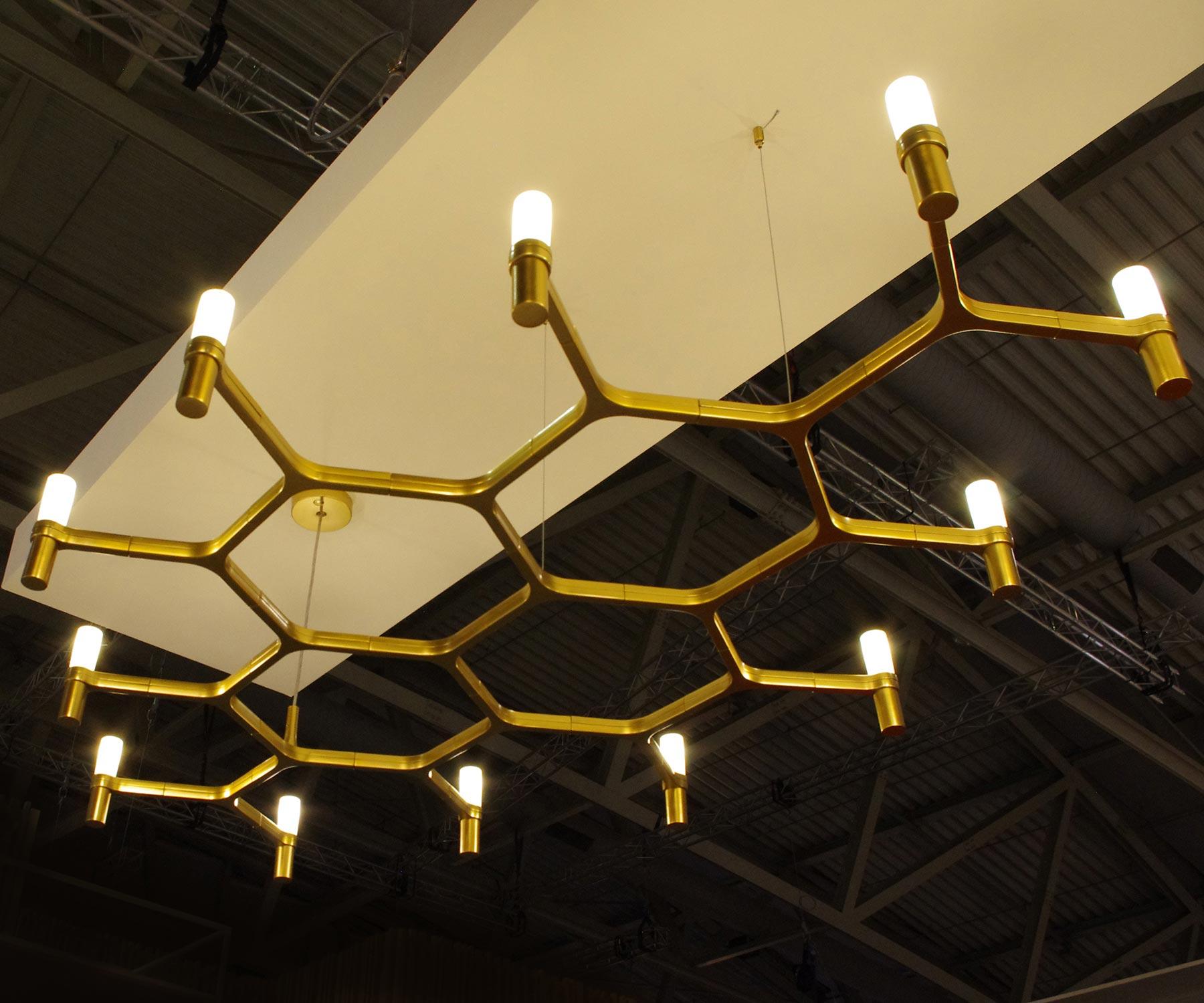 Italian Nemo Crown Plana Mega Pendant Light in Aluminum & Glass Gold Painted For Sale