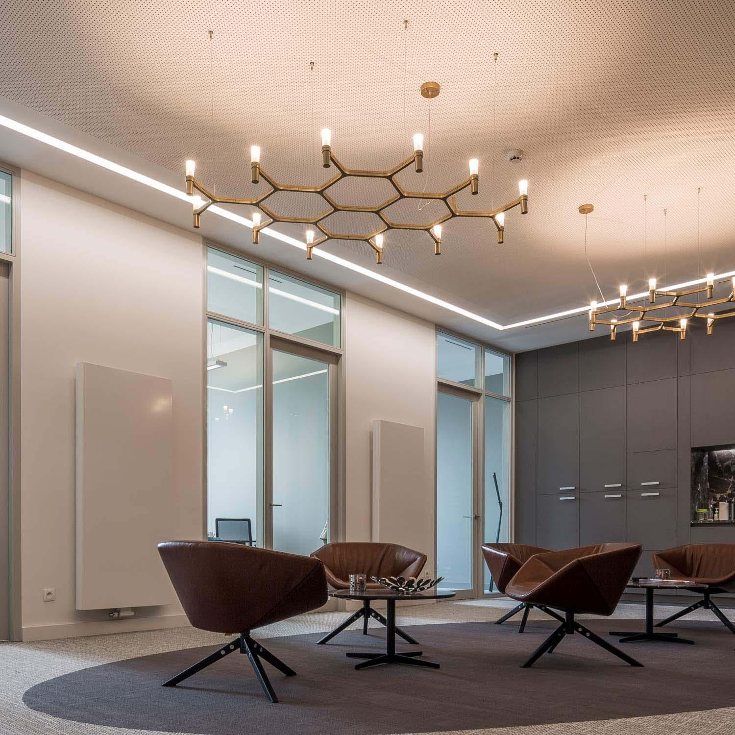Nemo Crown Plana Mega Pendant Light in Aluminum & Glass Gold Painted In New Condition For Sale In Brooklyn, NY