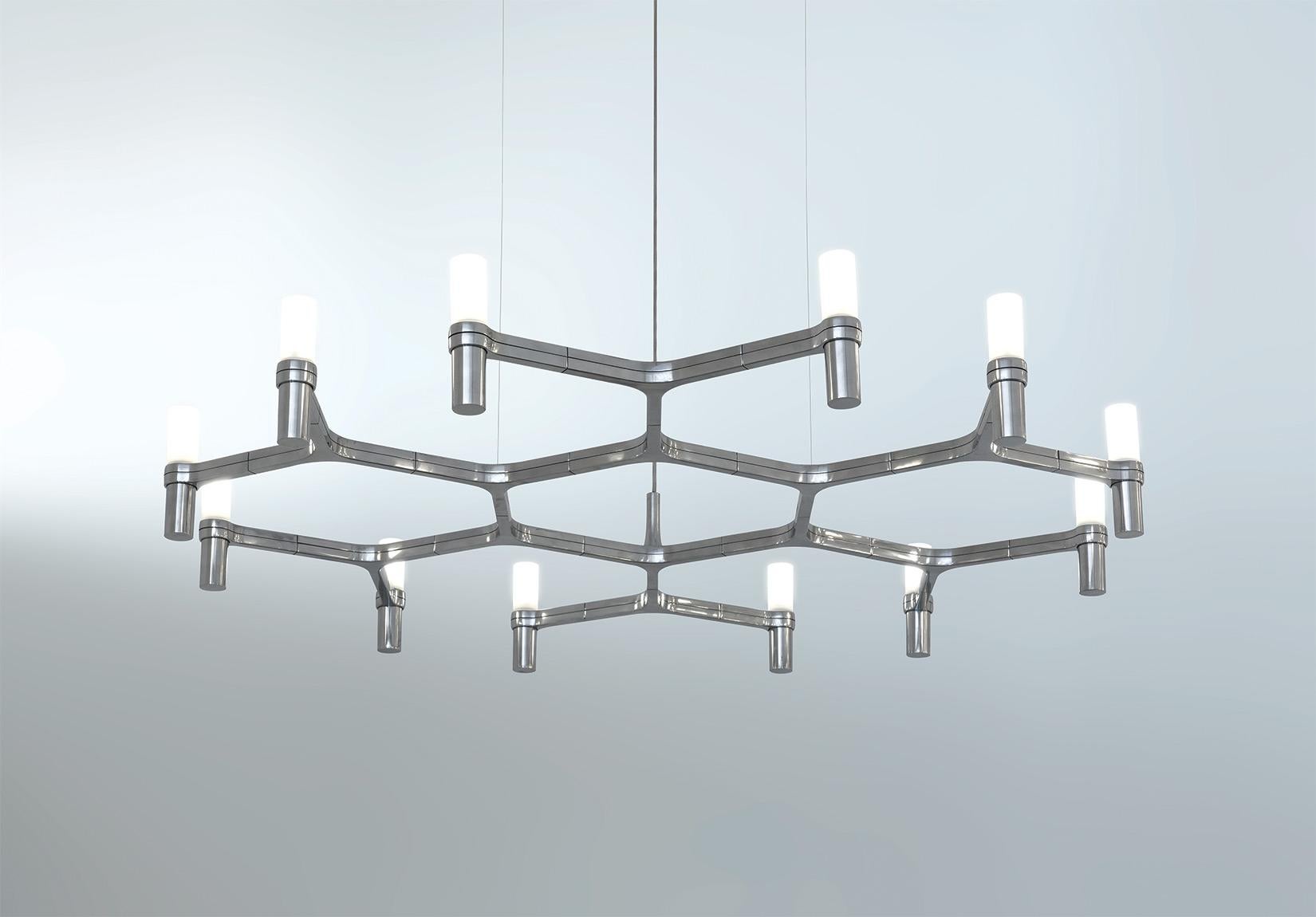 Italian Nemo Crown Plana Minor Pendant Light in Aluminum & Glass Black Painted For Sale