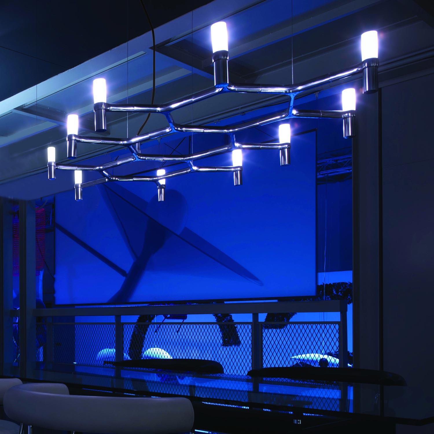 Italian Nemo Crown Plana Pendant Light in Aluminum & Glass Polished For Sale