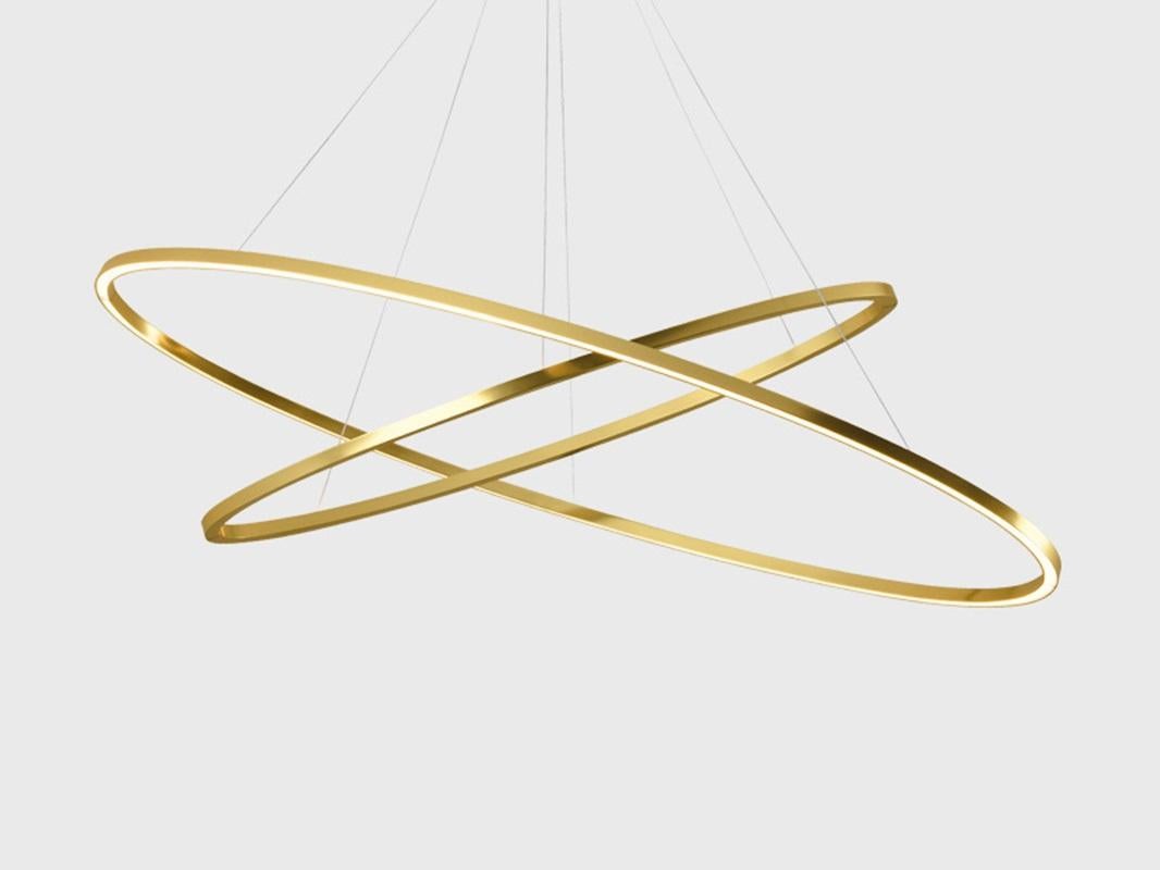 Italian Nemo Ellisse Double LED 2700K Pendant Light in Gold Polished Anodized For Sale