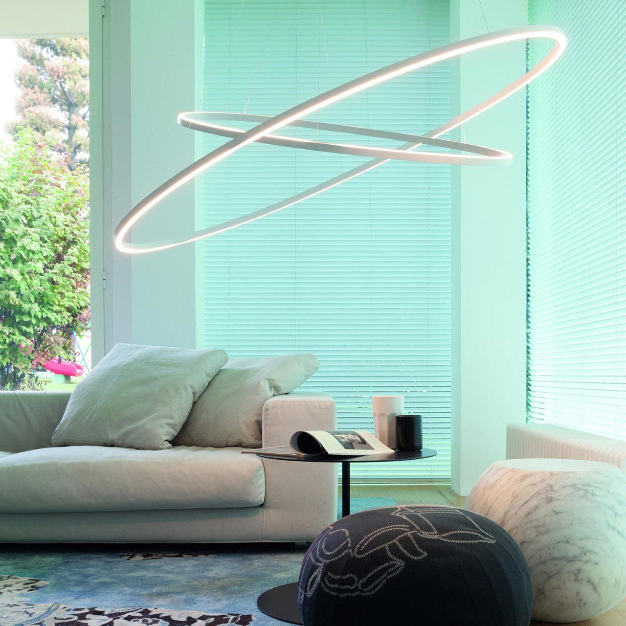 Contemporary Nemo Ellisse Double LED 2700K Pendant Light in Gold Polished Anodized For Sale