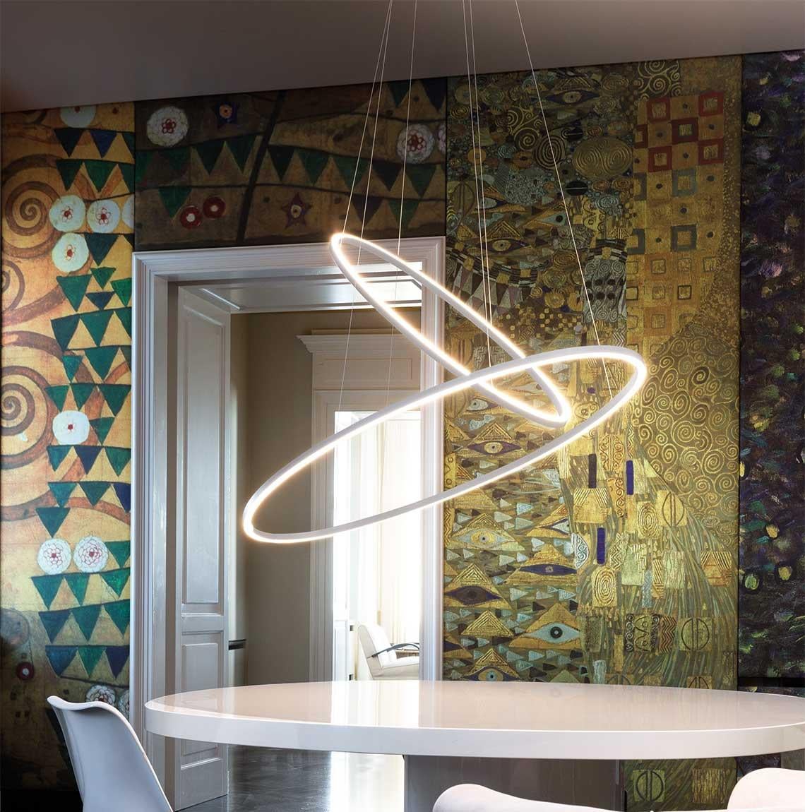 Aluminum Nemo Ellisse Double LED 2700K Pendant Light in Gold Polished Anodized For Sale