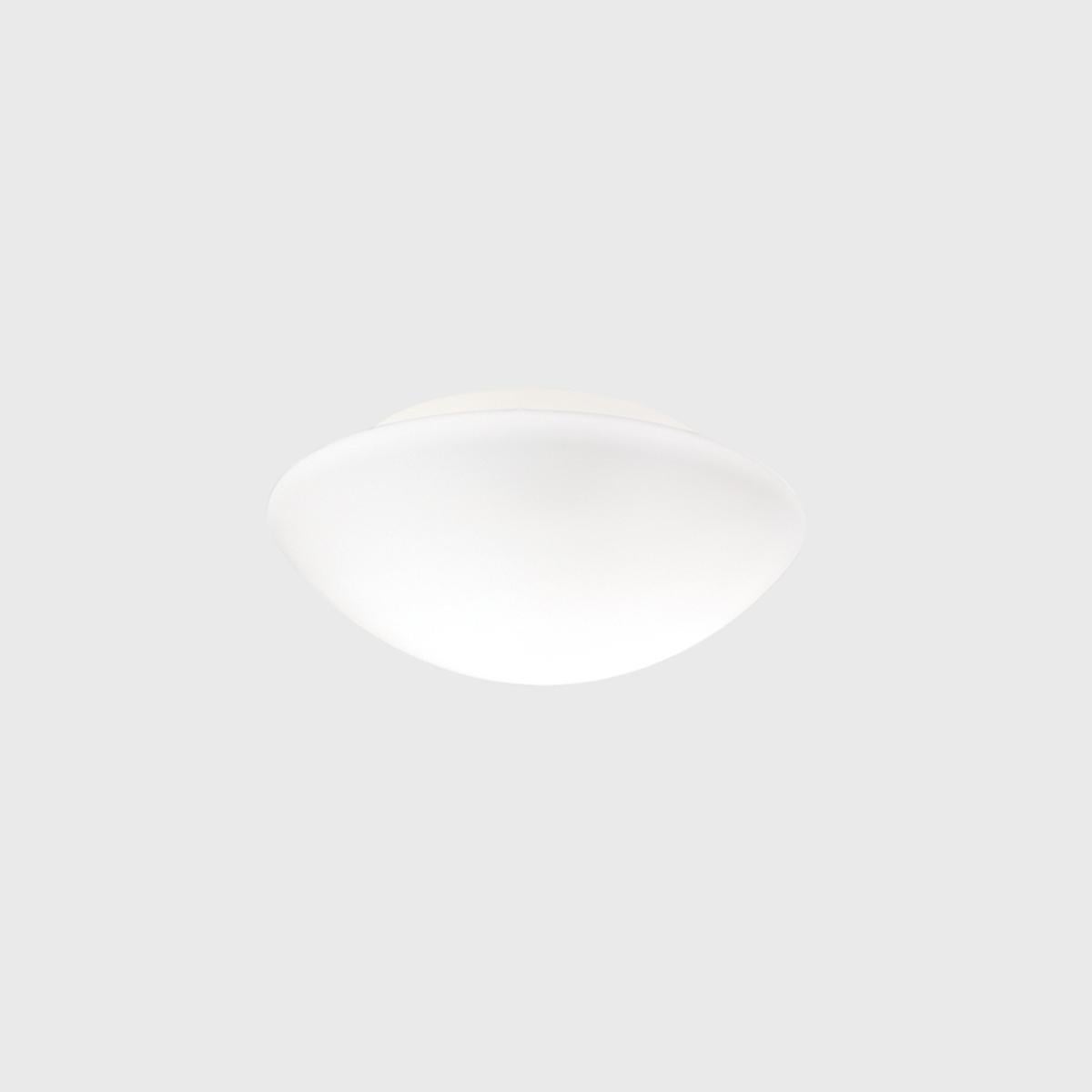 Decorative flushmount series offering a complete range of sizes and lamp options. Diffuser made with triplex blown glass for excellent light diffusion. Body is painted white with matt opal white glass and hidden screws. Wall or ceiling mount to a