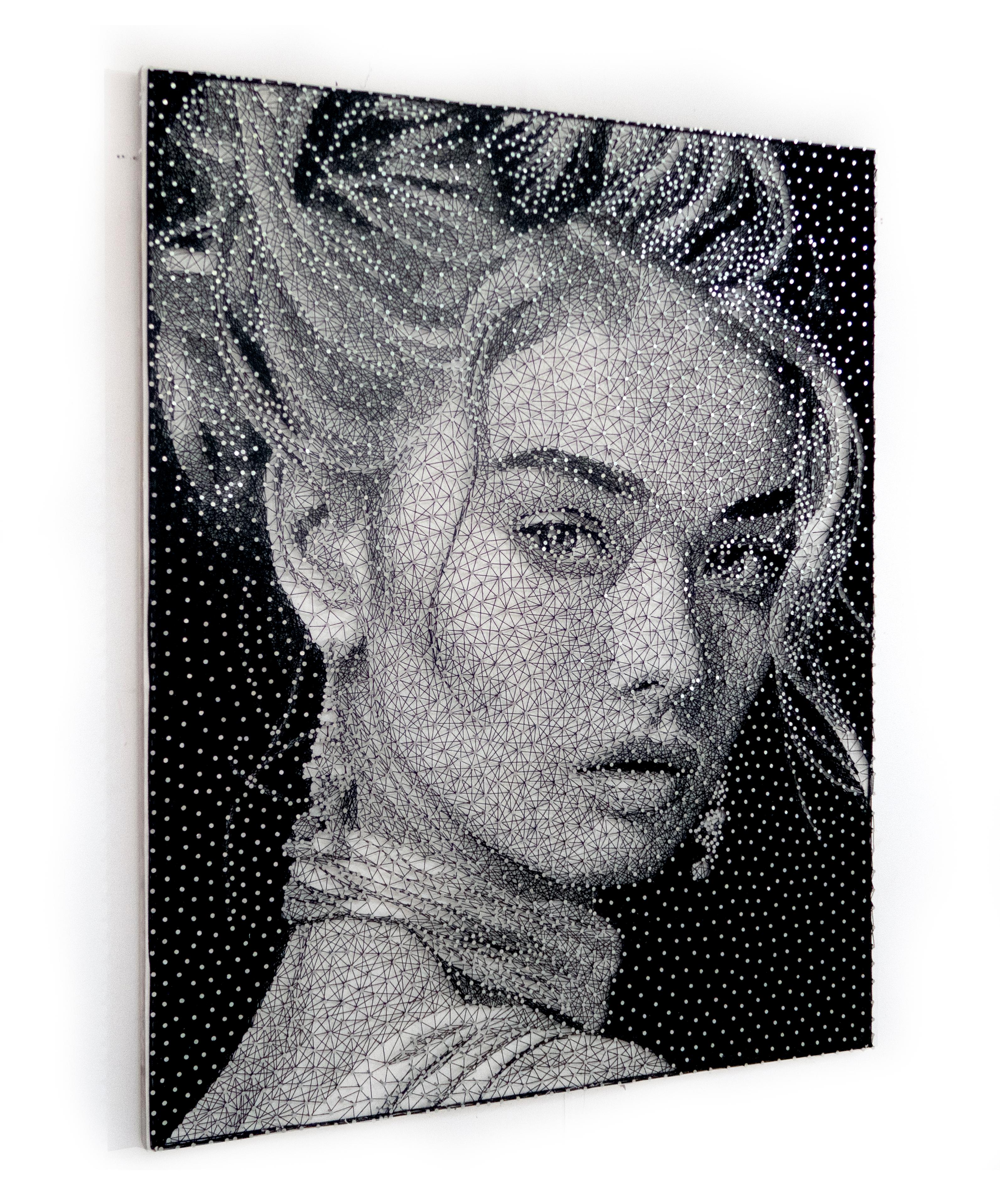 Black and white beautiful and elegant thread portrait artwork by Nemo Jantzen For Sale 1