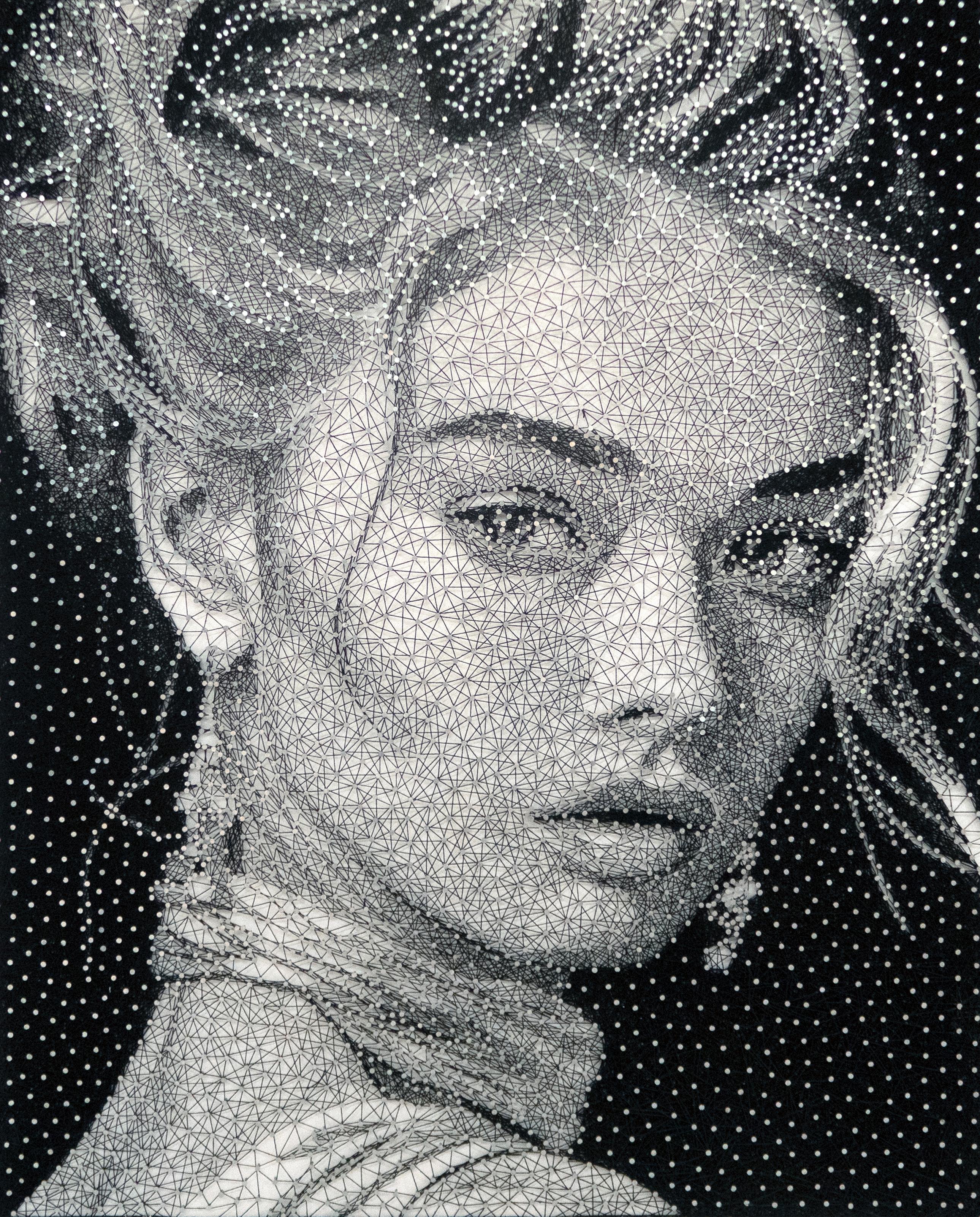Preciosa y elegante obra de arte en blanco y negro de Nemo Jantzen, retrato en hilo