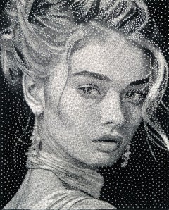 Preciosa y elegante obra de arte en blanco y negro de Nemo Jantzen, retrato en hilo