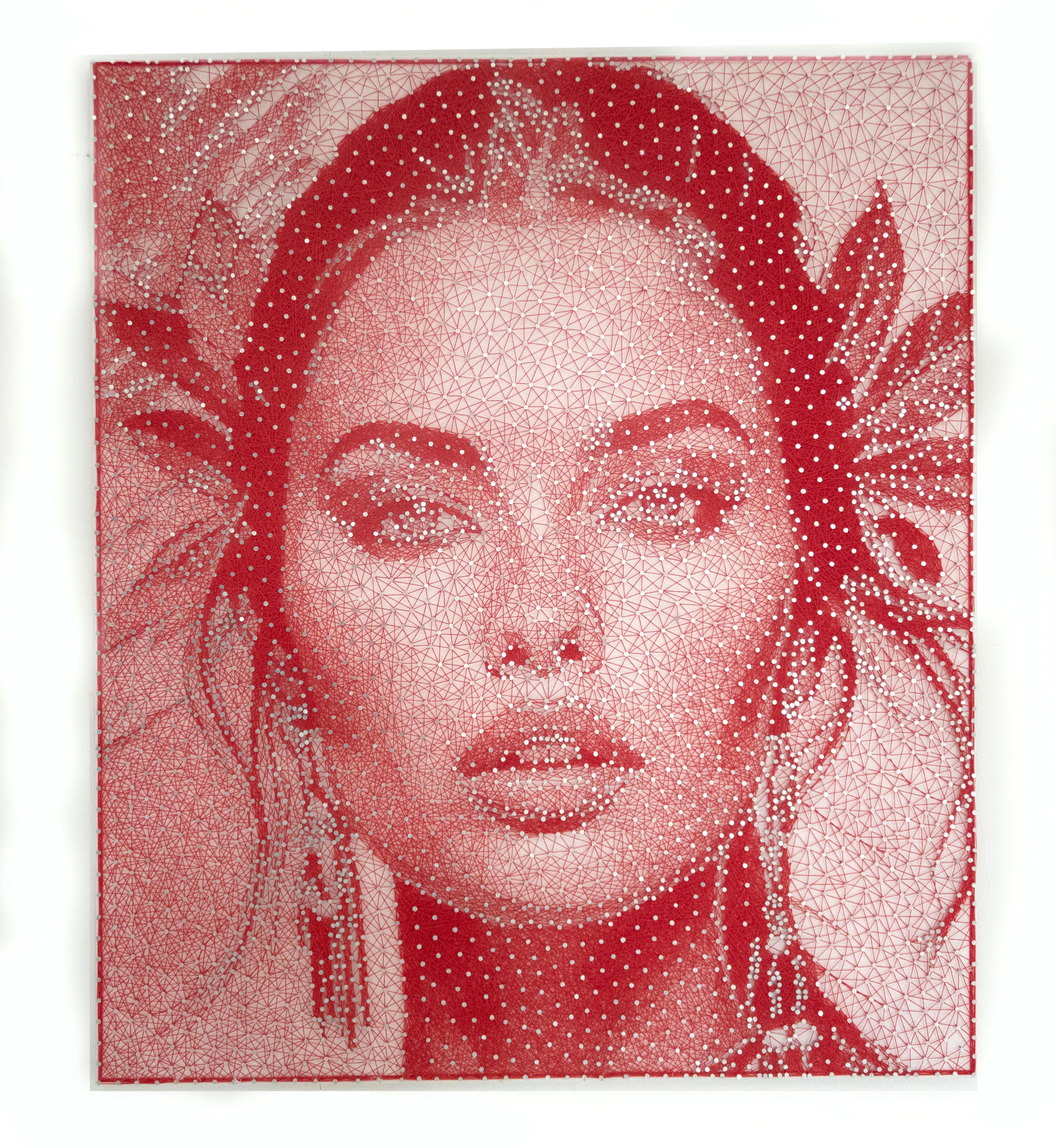 Perfect Symmetry and beauty in a Red handmade String portrait by Nemo Jantzen For Sale 1