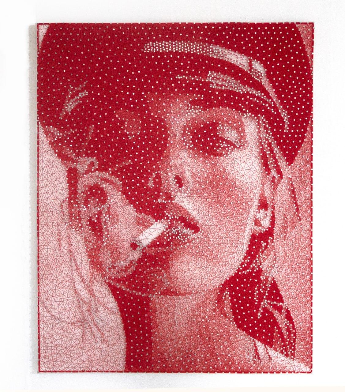 Bold Handmade Red String Portrait Dust to Dawn by Nemo Jantzen For Sale 1
