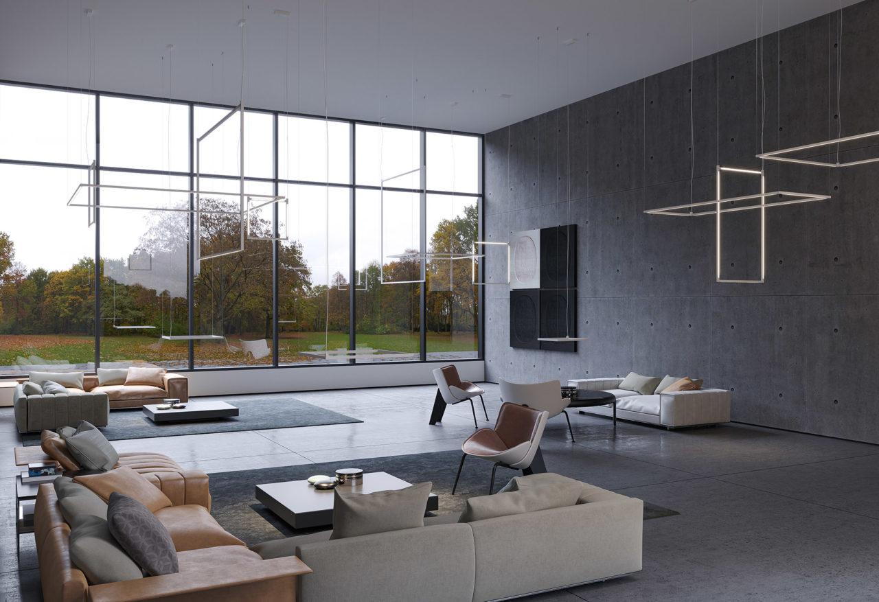 Nemo Linescapes Escritorio Matriz Luz Colgante 178*64cm Horizontal 86W Negro 2700K Aluminio en venta