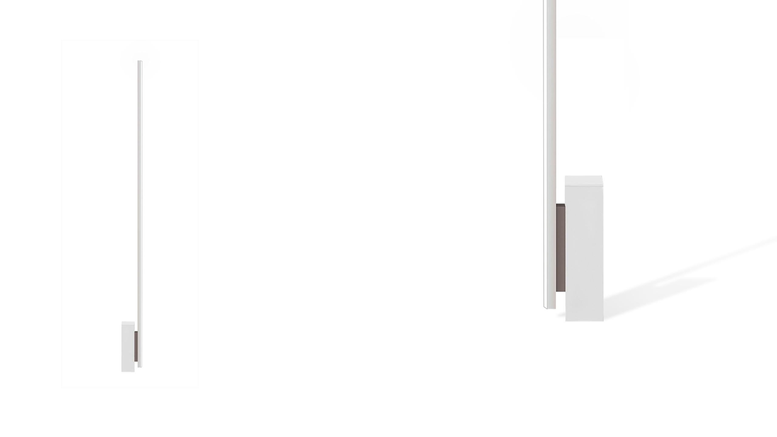 Lampada da terra con una resa luminosa lineare efficiente ed estremamente versatile. Struttura in alluminio estruso e diffusore in policarbonato bianco opalino. La versione a parete a sbalzo orizzontale viene fornita con il kit per il collegamento