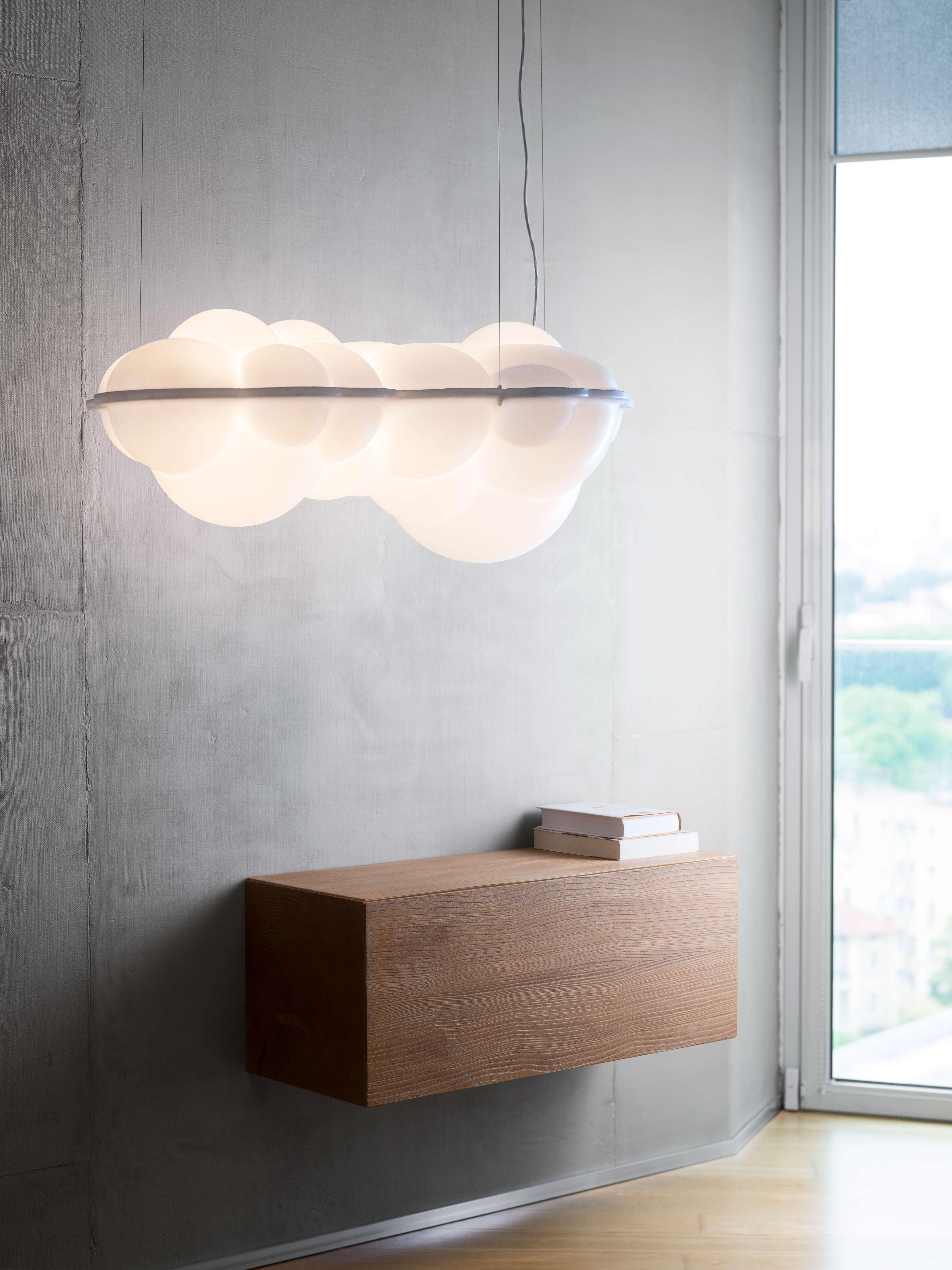 Pendant lamp available in two sizes with structure in natural opal polyethylene made with rotational molding. Diffused lighting for a widespread and comfortable output. Dimmable, DALI driver on request.

Additional information:
Material: