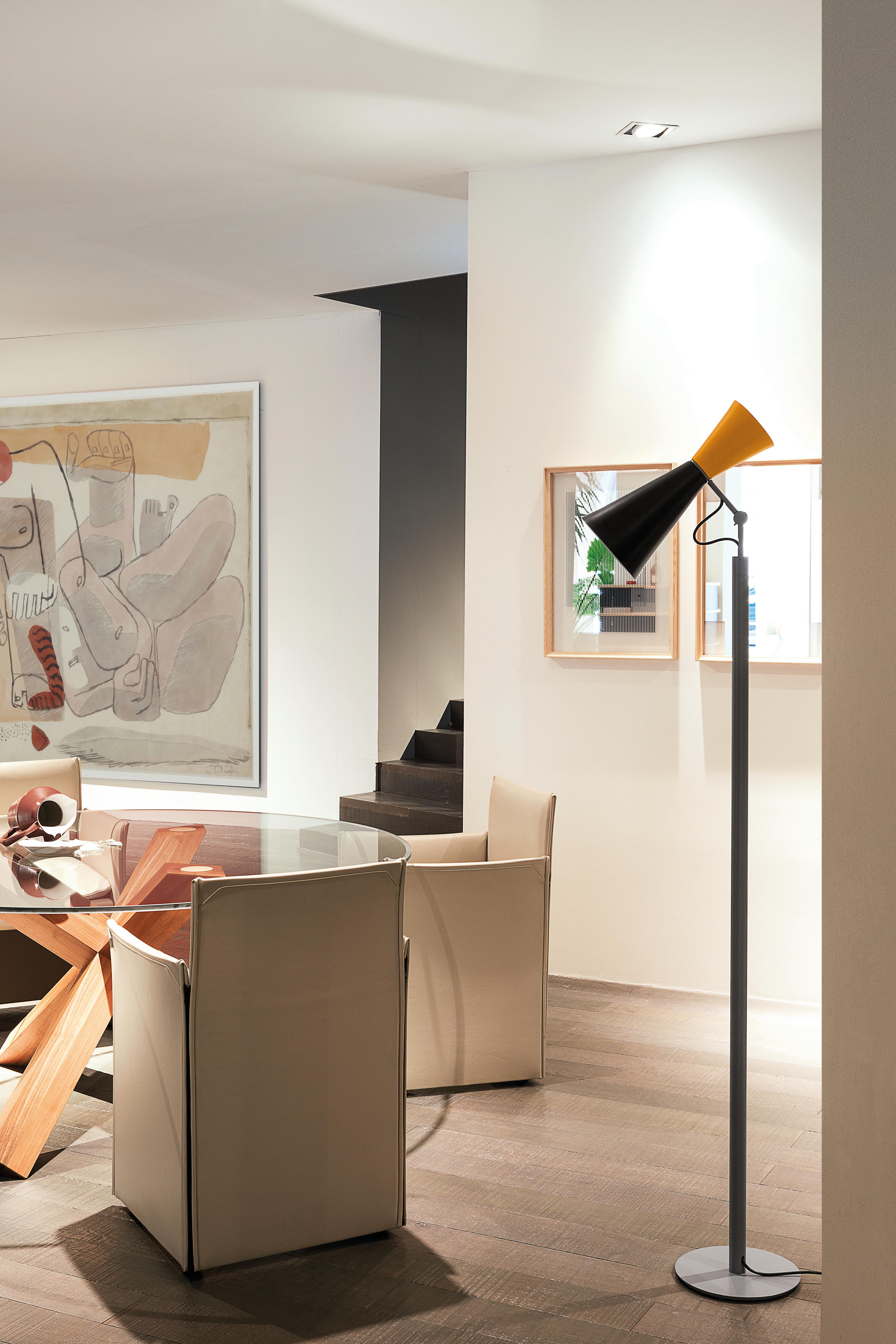 Italian Nemo Parliament E26 Floor Lamp in Black/Yellow by Le Corbusier For Sale