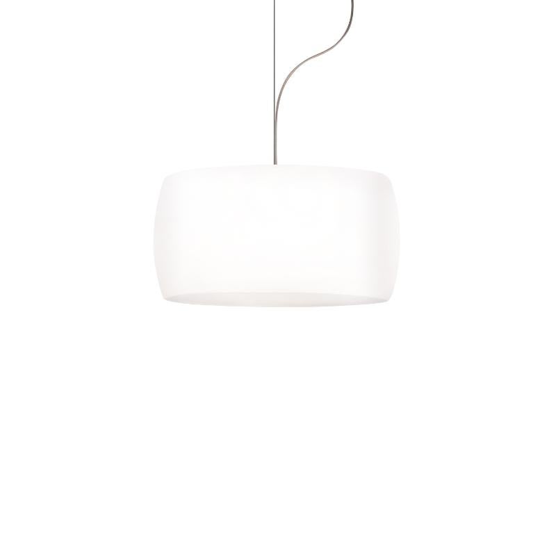 Hängelampe, weit verbreitetes Licht. Diffusor aus opalweißem mundgeblasenem Triplexglas. Struktur aus glänzend poliertem, druckgegossenem Aluminium. Tischversion mit einem Sockel aus vernickeltem Stahl. Dimmbar. NEMO G9 Kit LED auf