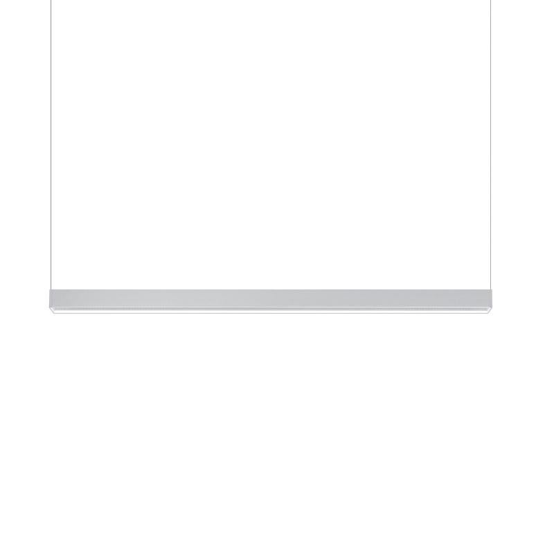 Horizontale Hängeleuchte mit doppelter linearer LED-Quelle. Gehäuse aus stranggepresstem Aluminium. Köpfe aus spritzgegossenem Mischpolymer, mit Diffusoren aus opalem Metacrylat. Struktur in mattweiß, mattschwarz oder titangrau lackiert. Erhältlich