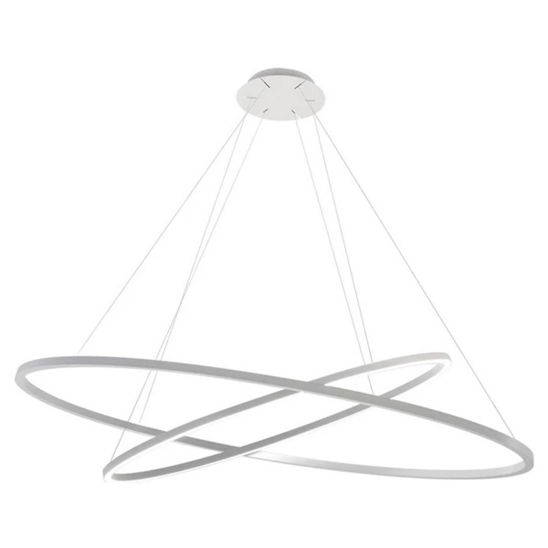 Versione LED 3000K
finitura: Whiting
LED lineare  luce diffusa in alto (minore), diffusa
downlight (maggiore)  70W  1980 + 1300lm
tipo cri 85 dimmerabile 1-10V 120V 
IP 20 per interni, posizione asciutta.
Il lampadario Crown Major di Nemo è