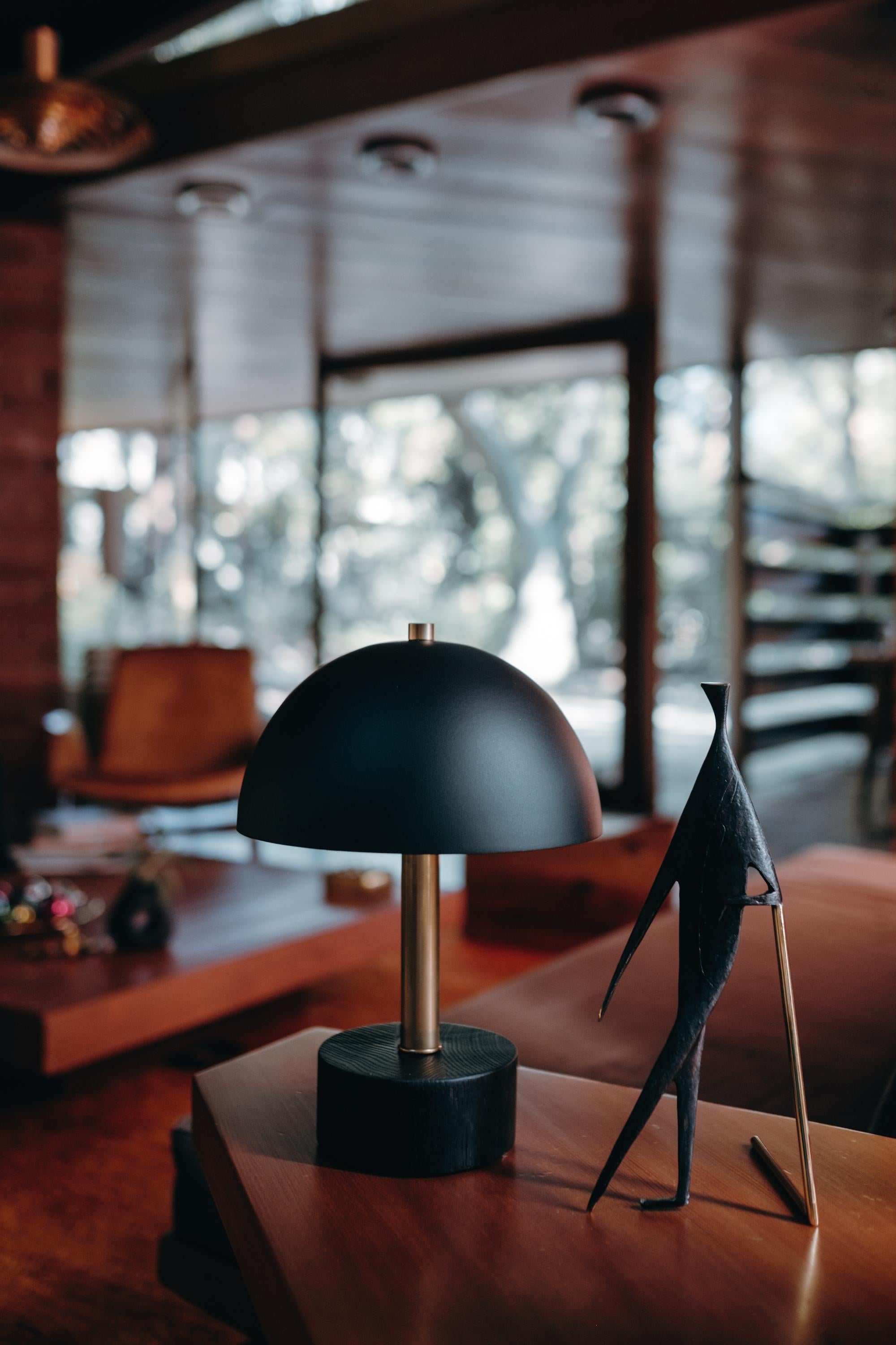 Mid-Century Modern 'Nena' Table Lamp in Black Metal and Wood by Alvaro Benitez For Sale