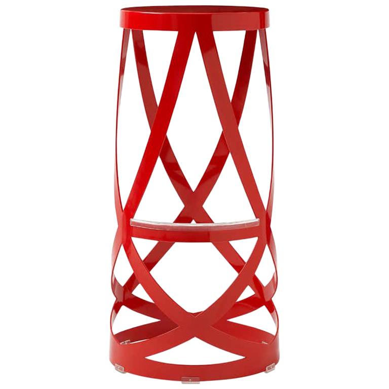 Nendo High Ribbon Stool in Red Metal with Matte Lacquer Finish for Cappellini For Sale