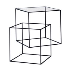 Nendo Thin Black Table in Metal Base with Glass Top for Cappellini