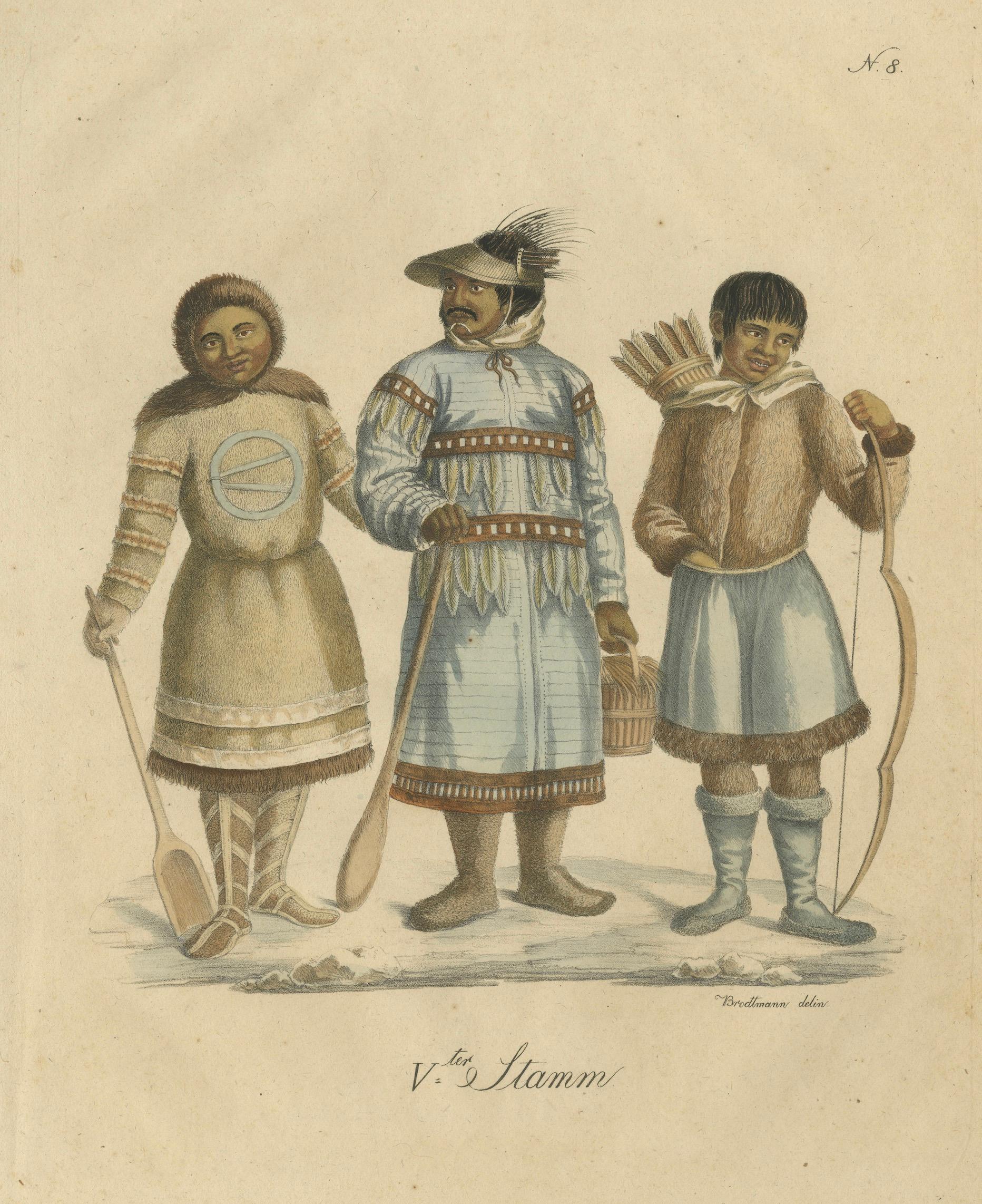 Nenet, Aleut & Inuit Costume Study, Brodtmann Lithograph, 1816