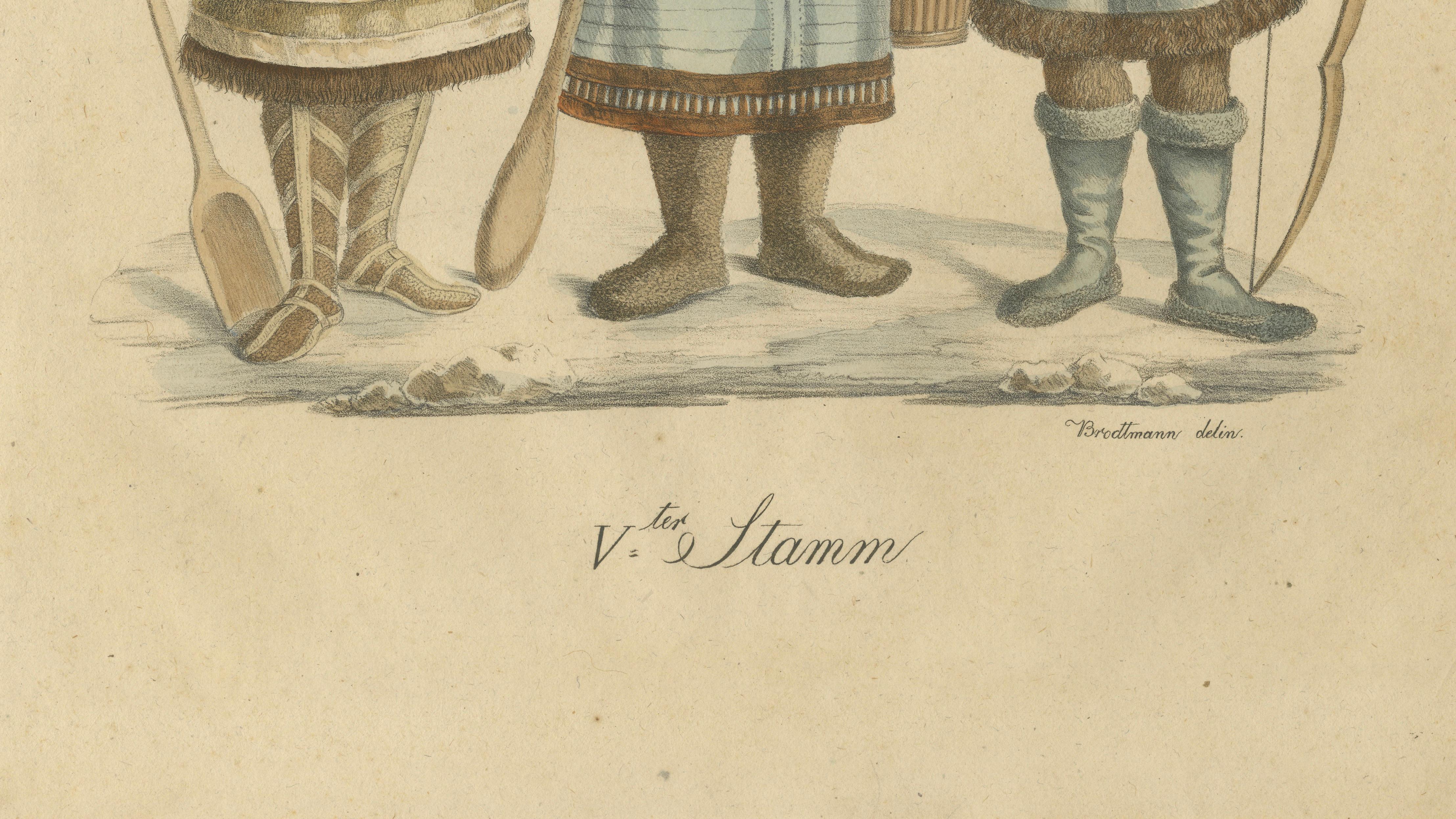 Nenet, Aleut & Inuit Costume Study, Brodtmann Lithograph, 1816