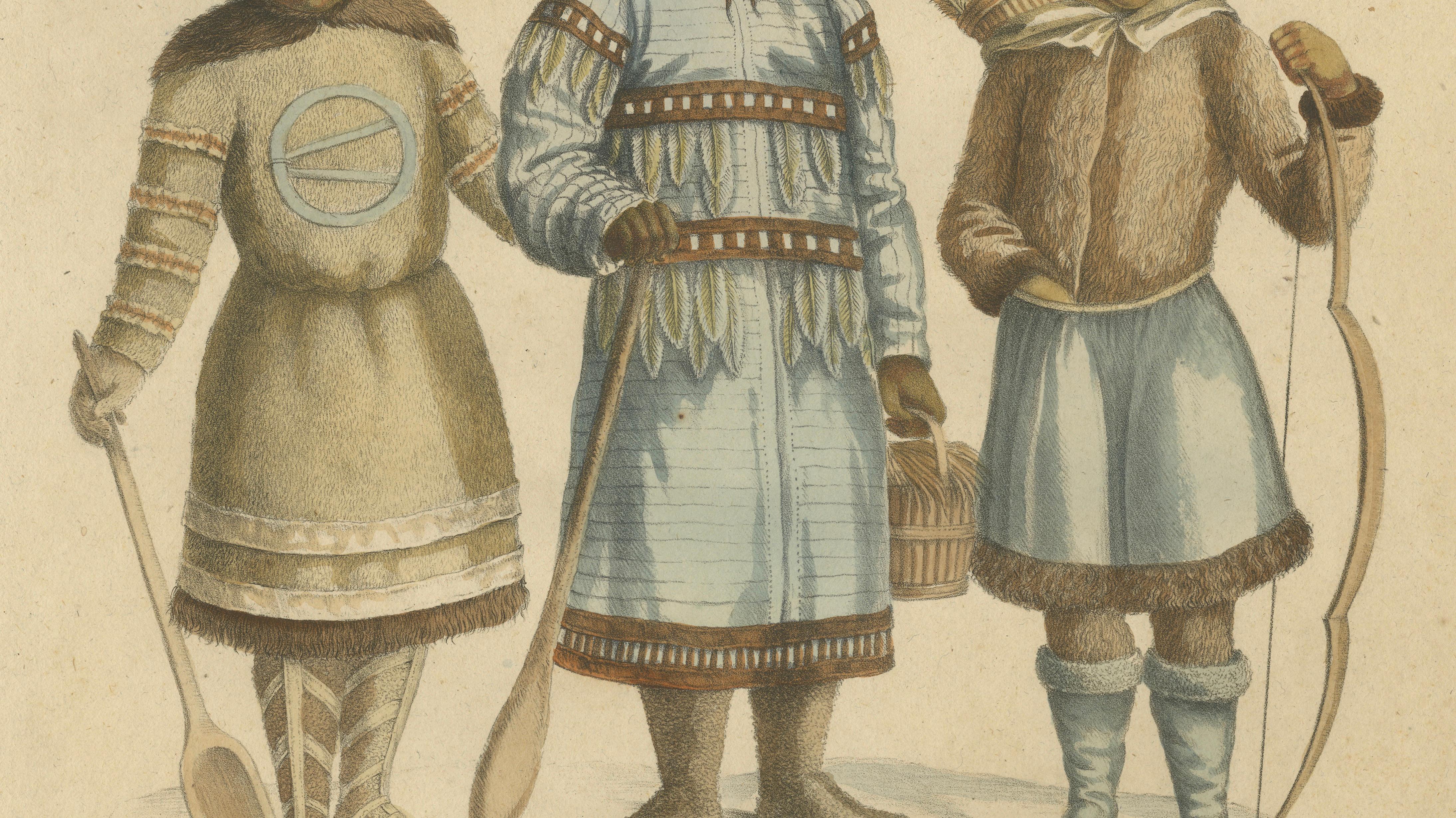 Nenet, Aleut & Inuit Costume Study, Brodtmann Lithograph, 1816