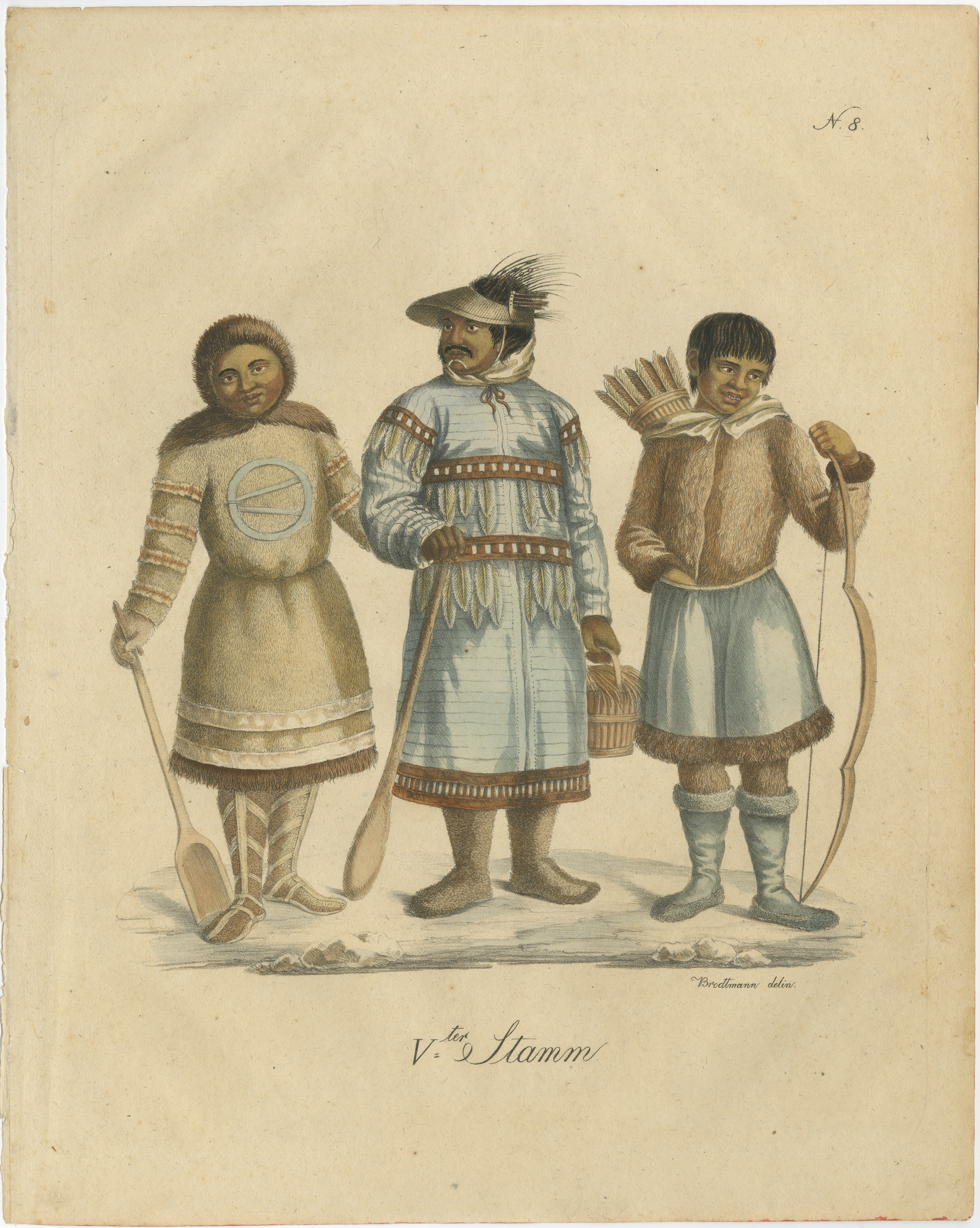 Nenet, Aleut & Inuit Costume Study, Brodtmann Lithograph, 1816