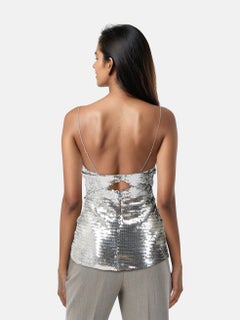 Nensi Dojaka Silver Embellished Cutout Sequinned Top Size S