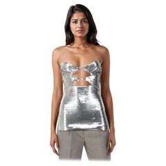 Nensi Dojaka Silver Embellished Cutout Sequinned Top Size S